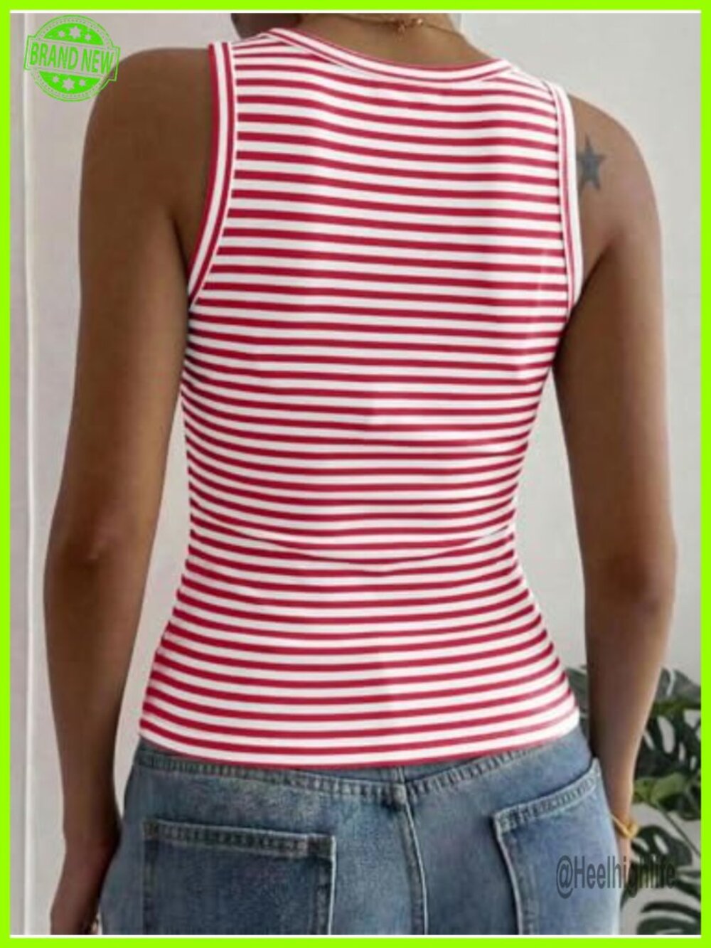 Sleeveless Striped Crop Tank Top Strappy Square Neck Slim Fit Cami Y2K Summer - Picture 2 of 4